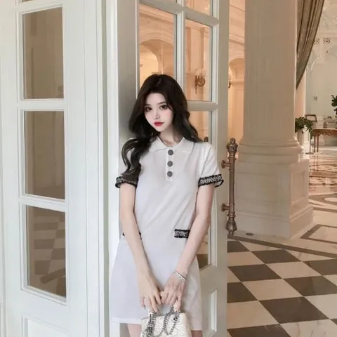 [하프클럽] 카라 단추 피케셔츠 예쁜 원피스 여성스러운