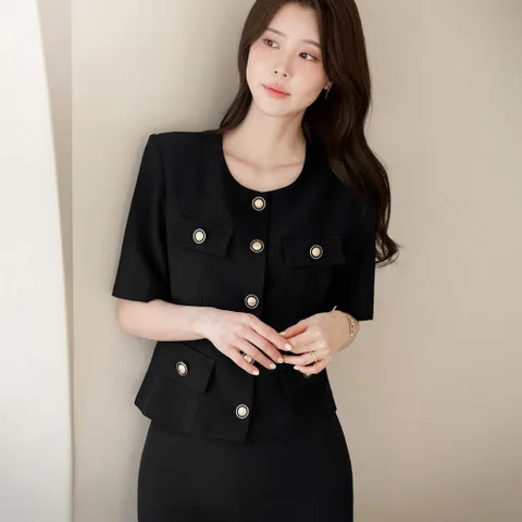 (~XXL까지) 새디 노카라 라운드넥 트위드 자켓 여름 하객룩 오피스룩 데이트 모임 미시 빅사이즈