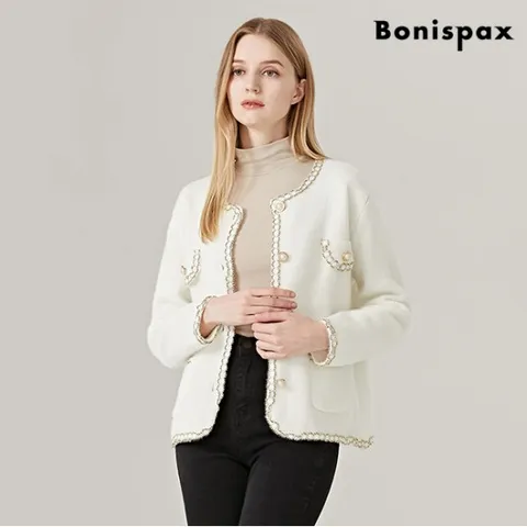 정상가:59,000원｜라운드 진주 버튼 다운 니트 여성 자켓 (XN4JK002L0)