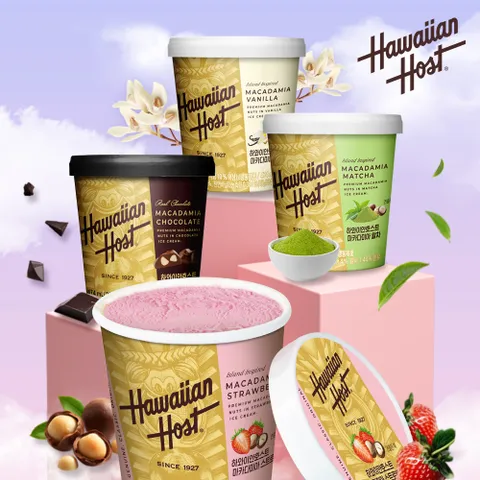 [1+1+1+2]하와이안호스트 마카다미아 파인트 아이스크림 4종 5통 골라담기 초코,딸기,말차,바닐라