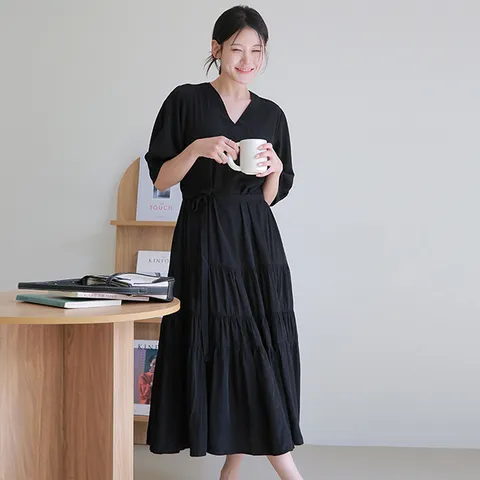 [최초가 139,000원]에블린 셔링 티어드 원피스 2종세트