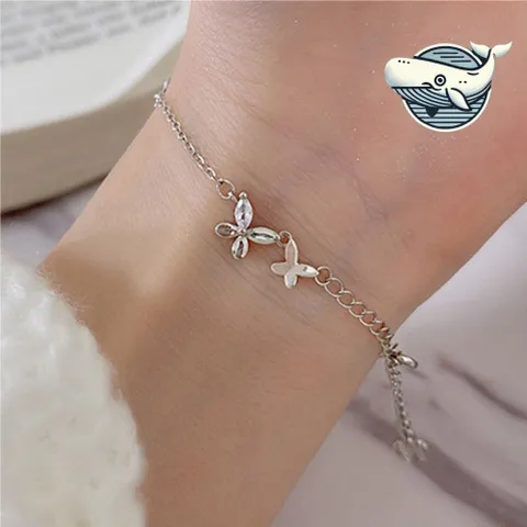 섬세한 나비 큐빅 팔찌 실버 체인 여성용 나비팔찌 나비펜던트 큐빅팔찌 여성팔찌 데일리팔찌