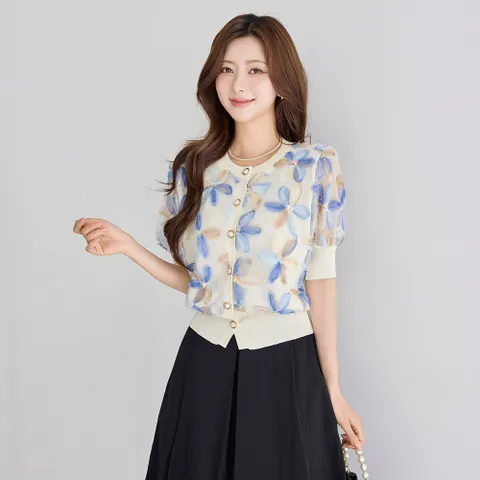 플라워 시스루 퍼프 가디건_M2605CD032B