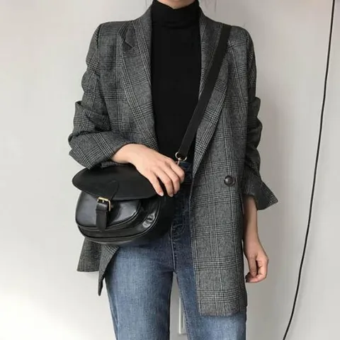 [하프클럽] 여성 체크 정장 마이 자켓 겨울 외투
