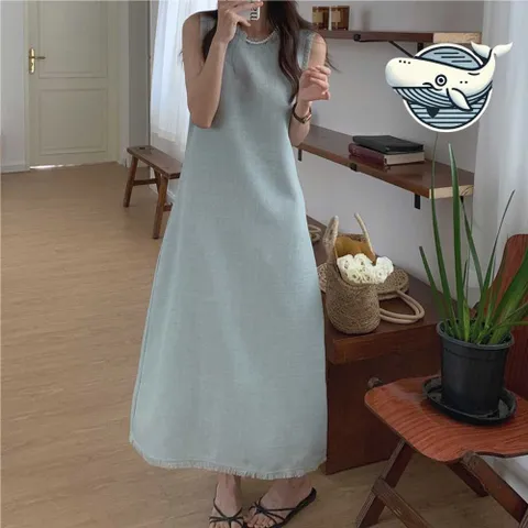 데일리 롱 민소매 원피스 프린지 포인트 여름 여름원피스 반팔원피스 레어이드원피스 데님원피스