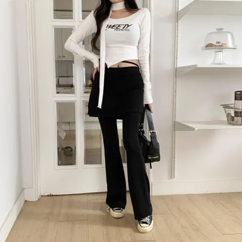 [옷자락] 여자 키치룩 치마바지 부츠컷 스트랩 Y2K 가을 바지