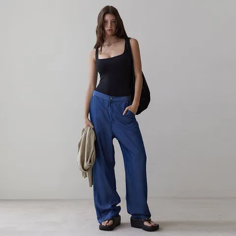 tencel denim pants dark blue