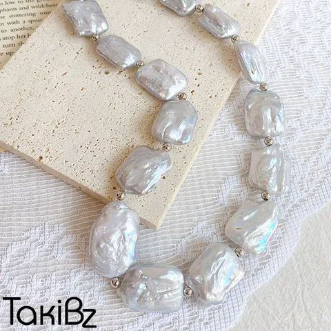 사각 바로크 매그넘 진주목걸이실버마감