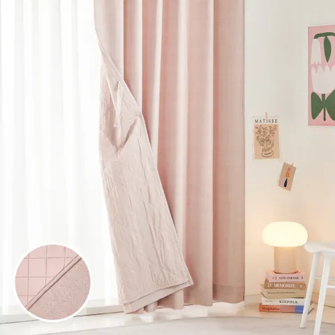 ON NEW 린넨스타일 3중방한 3도씨커튼 265x240 1장 핑크 높이조절밴드
