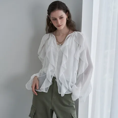 소프트 쉬폰 러블리 러플 블라우스 LM10BL108L