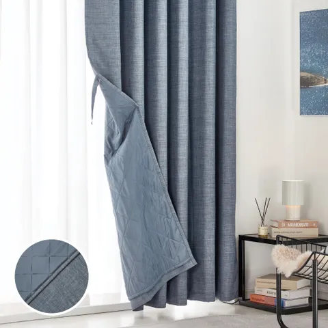 ON NEW 린넨스타일 3중방한 3도씨커튼 265x240 1장 네이비 높이조절밴드