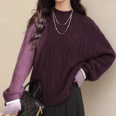 진주 소매 포인트 투톤 루즈핏 스웨터 MFNC_1004754 (43225456A)