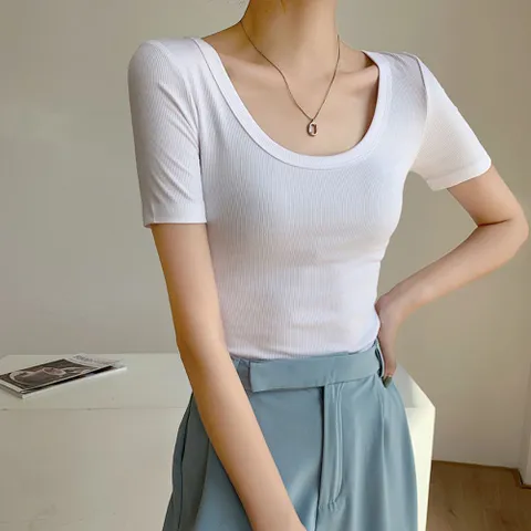 16컬러 U넥 골지 반팔 티셔츠 기본티 이너티 슬림핏 여성티셔츠 라운드넥 이너티 레이어드