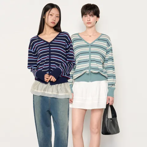 스트라이프 브이넥 풀오버 [3COL]/WBE2L05515