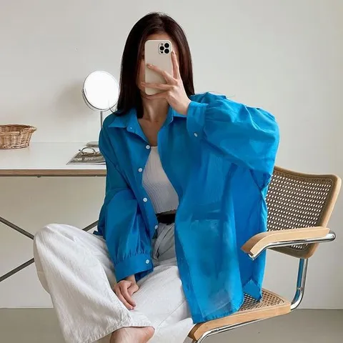 [하프클럽] 여자 레이어드용 거즈 비침 살안템 셔츠