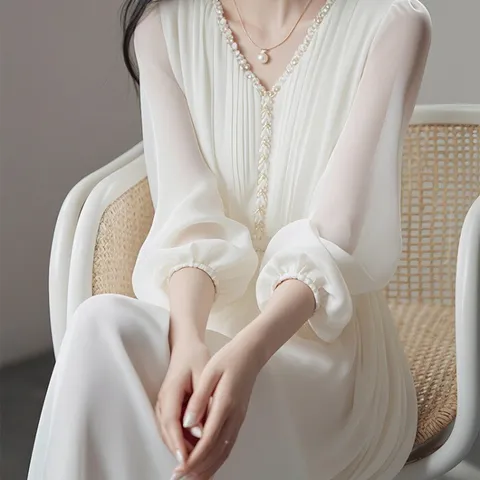 [브리치] 제로투올샵 / 고급스러운 화이트 쉬폰 드레스 롱원피스 화이트