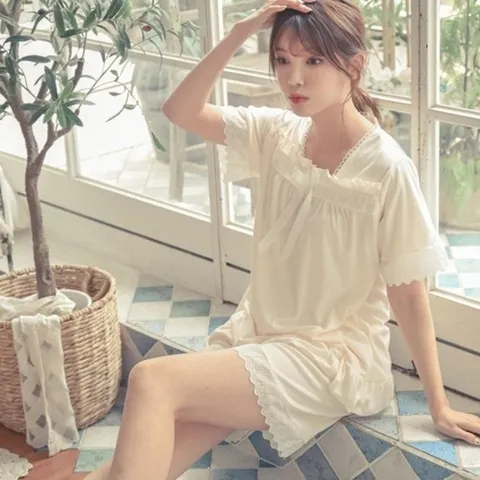 크잔체 하프팬츠 썸머 여성 숏슬리브 매듭 파자마 라운지웨어 CMD99F_18874738_597559