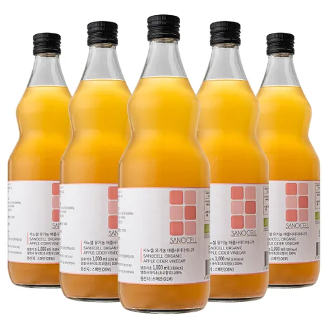 사노셀 유기농 애플사이다 비니거 5병 1000ml x 5병 발효 사과 초모 식초 유기산 80000mg