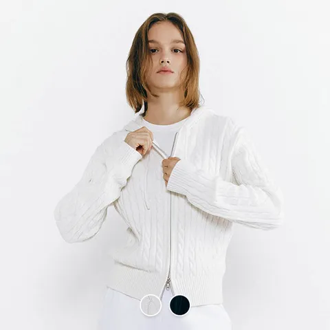 355503 여 5gg 꽈배기 후드 투웨이 집업 가디건