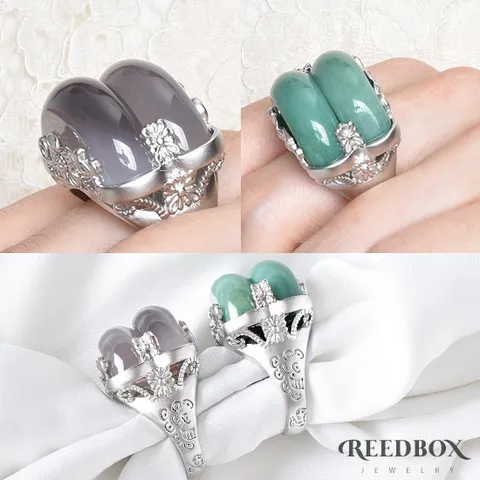 [선물포장] 혼주 한복반지 예단 천연원석 옥 회자마노 금비매화 무광 은버니쉬 쌍가락지 반지