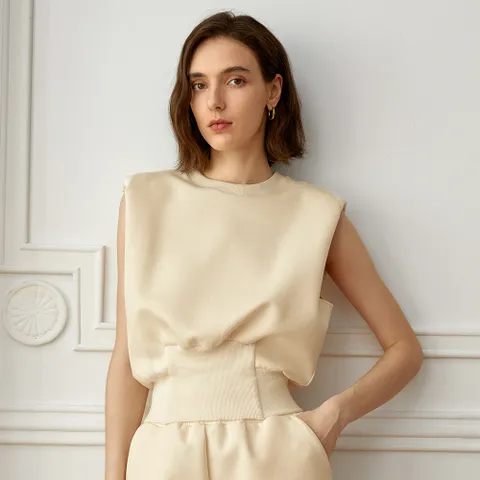 YY_Casual waist line detail top_IVORY