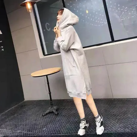 기모 후드롱원피스 무릎기장 맥시 빅사이즈 모자티