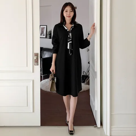 엄마옷 겨울 리본 타이 기모 빅사이즈 정장 원피스 50대 중년 여성옷 하객 상견례