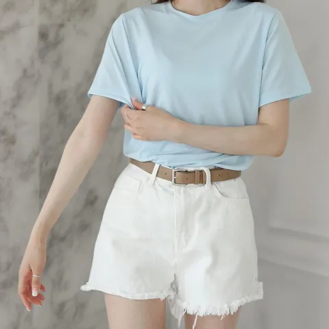 여자 여성스러운 라운드 쿨링 기본반팔 티셔츠