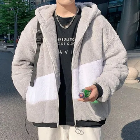 [하프클럽/모노무드]MNO 투톤 양털 울소재 퍼 후드아우터시그니처 뽀글이 재킷