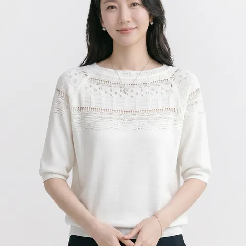 [브리치] NK3667 여성 시원한 데일리 펀칭 5부 니트티