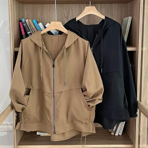 여자 가을후드집업 스트링 언발 포켓 점퍼