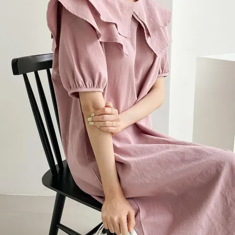 여자 엷은 세일러카라 세일러넥 롱원피스_3 (40018374)