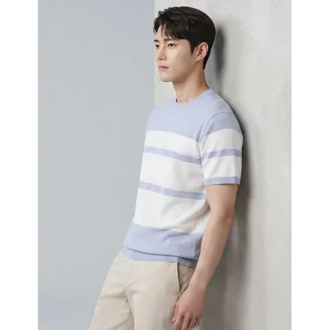 [하프클럽] 블루 블록 패턴 데일리 니트-A6WR2310541A