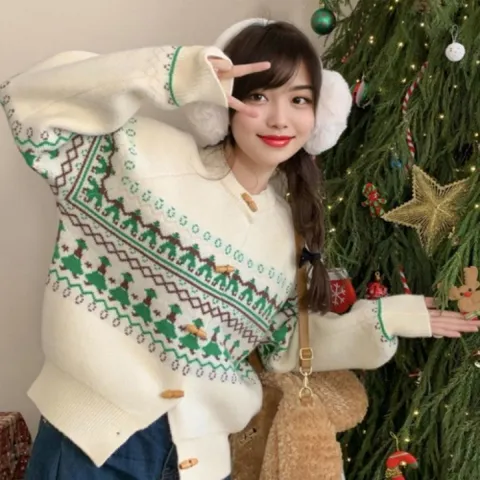 니트가디건 노르딕 떡볶이 단추 라운드 두꺼운 가디건 두꺼운가디건 빨간가디건