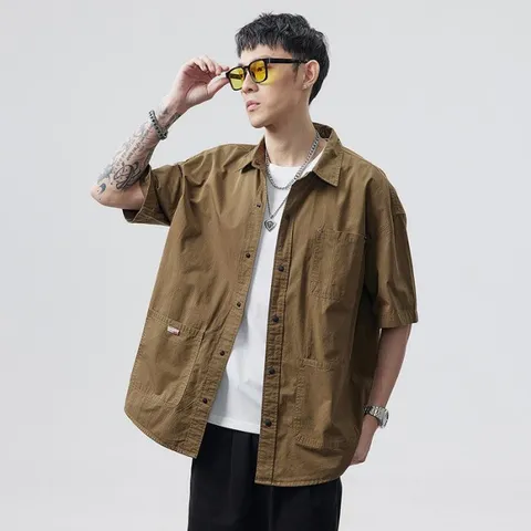 [브리치] 제로투올샵2 / 남성 여름 반팔 멀티 포켓 셔츠 군녹 M