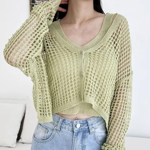 [하프클럽/모노무드] 그물 세트 니트티 크롭 여자 나시티 간절기아우