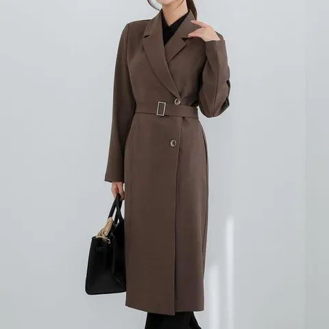 [하프클럽/여자 올드머니룩 버튼 벨트 원피스겸용 가을 롱코트
