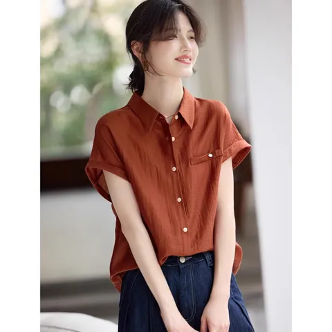 [브리치] 제로투올샵2 / 2025 여름 여성 반팔 셔츠 오렌지레드 L