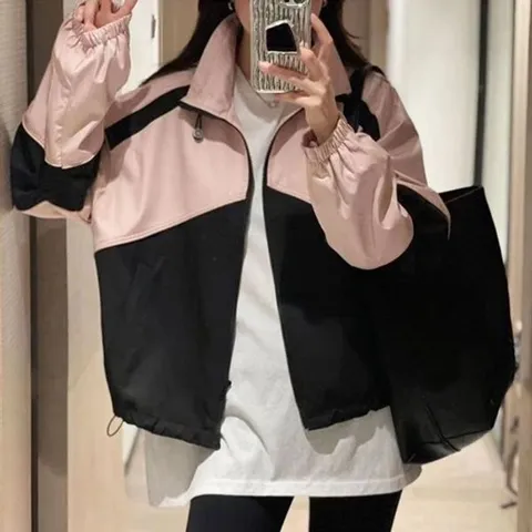 [하프클럽] 깔끔배색얇은바람막이 간절기점퍼 데일리 외출 여성
