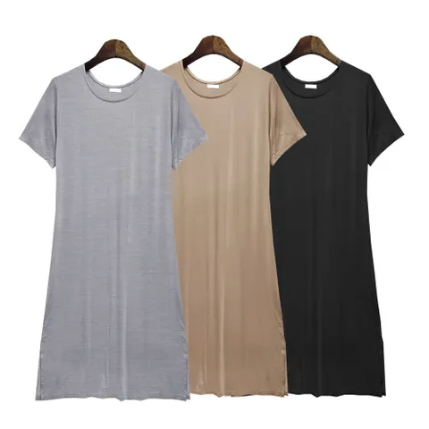 알티피아 옆트임 무지 면 롱 반팔 원피스 캐주얼 홈웨어 베이직 여자원피스 여성원피스