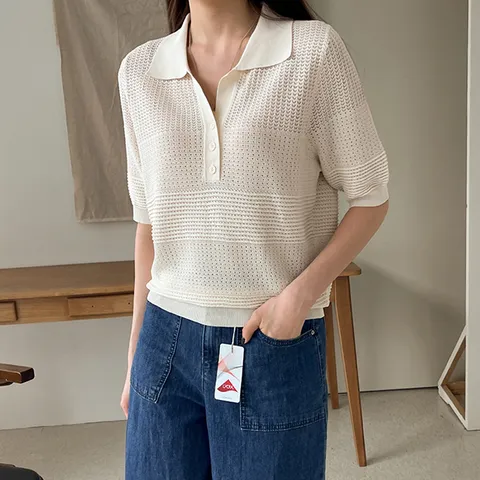 [하프클럽] 커즈 스카시 카라 반팔 니트