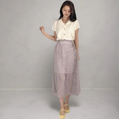 [다잇템] 여성 미니멀리즘 백밴딩 스트랩 롱 시폰 스커트