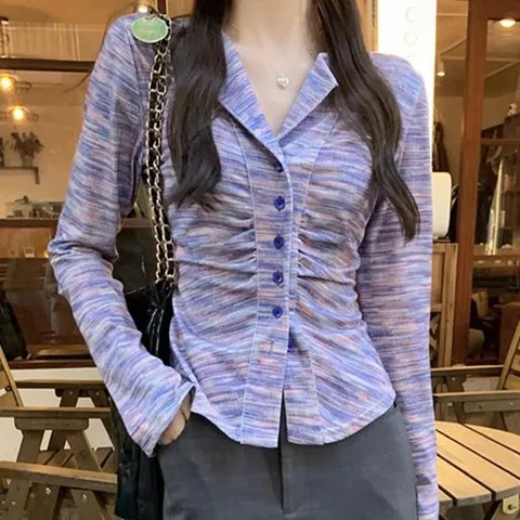 [하프클럽] 그라데이션 디자인 길이 짧은 가디건 예쁜 보라색