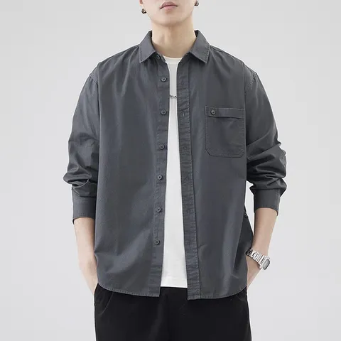 [브리치] 제로투올샵2 / 레트로 컬러 여름 남성 긴팔 셔츠  그레이 M 50.0 60.0kg