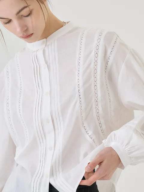 RS9seoul 24SS 면 레이스 벌룬 슬리브 셔츠