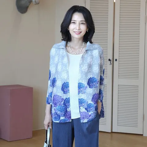 [하프클럽] J31708 신상 수채꽃 플리츠 자켓 50대 엄마옷