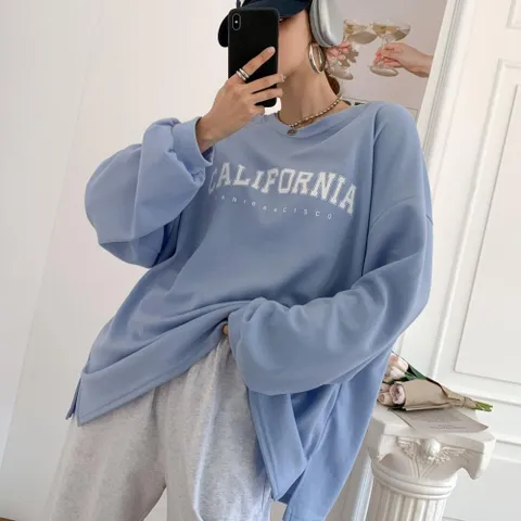 여자 77사이즈 박시핏 옆트임 롱맨투맨 나염 티셔츠