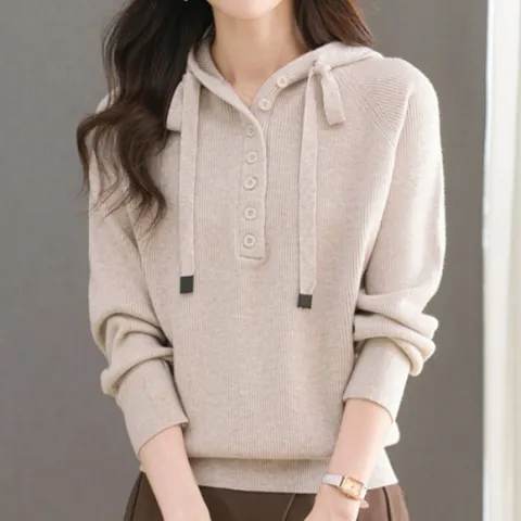 [브리치]  / NK3210 소프트 버튼 포인트 긴팔 후드 니트티