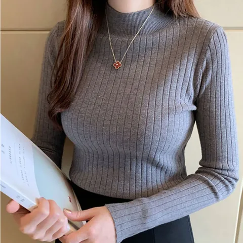[다잇템] 여성 FW 목티 민무늬 골지 반하이넥 티셔츠
