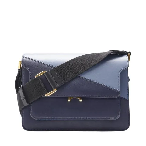 [중고명품]  네이비 블루 카프스킨 트렁크 미듐 숄더백